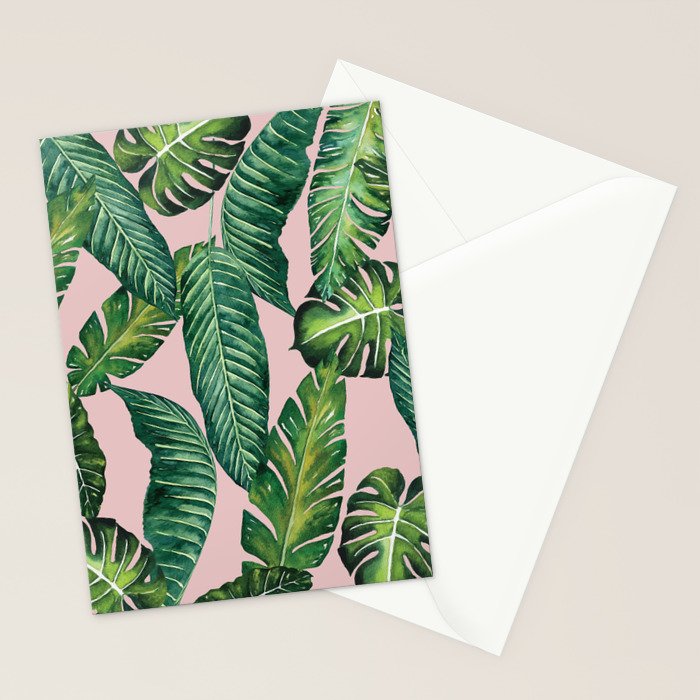 Jungle Leaves, Banana, Monstera II Pink  Stationery Card Gallery Image 2