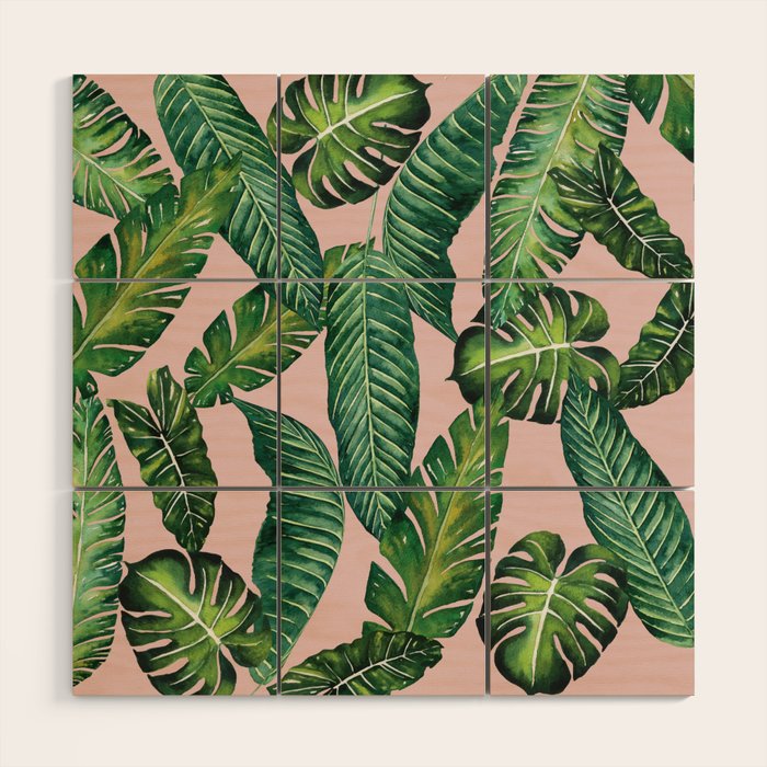 Jungle Leaves, Banana, Monstera II Pink  Wood Wall Art Gallery Image 1