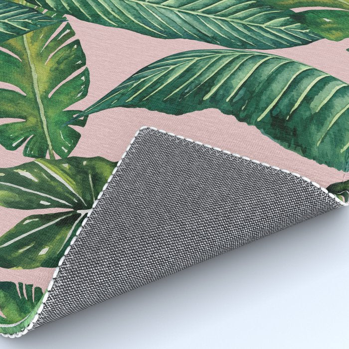 Jungle Leaves, Banana, Monstera II Pink  Rug Gallery Image 4