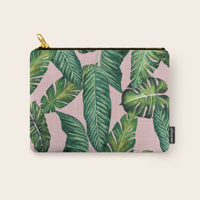 Jungle Leaves, Banana, Monstera II Pink  Carry All Pouch Gallery Image 1