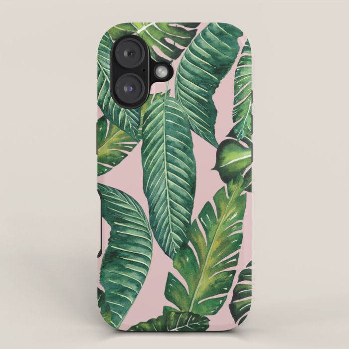 Jungle Leaves, Banana, Monstera II Pink  iPhone Case Gallery Image 1