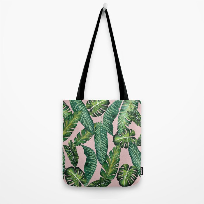 Jungle Leaves, Banana, Monstera II Pink  Tote Bag Gallery Image 2