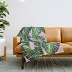 Jungle Leaves, Banana, Monstera II Pink  Throw Blanket Gallery Image 1