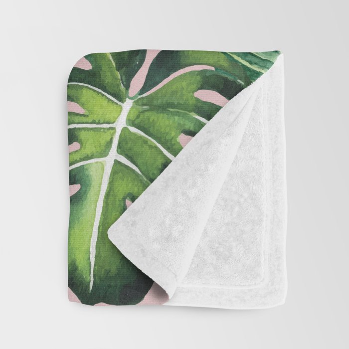 Jungle Leaves, Banana, Monstera II Pink  Throw Blanket Gallery Image 3