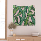 Jungle Leaves, Banana, Monstera II Pink  Wall Tapestry Gallery Image 2