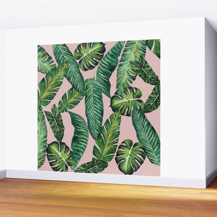 Jungle Leaves, Banana, Monstera II Pink  Wall Mural Gallery Image 2