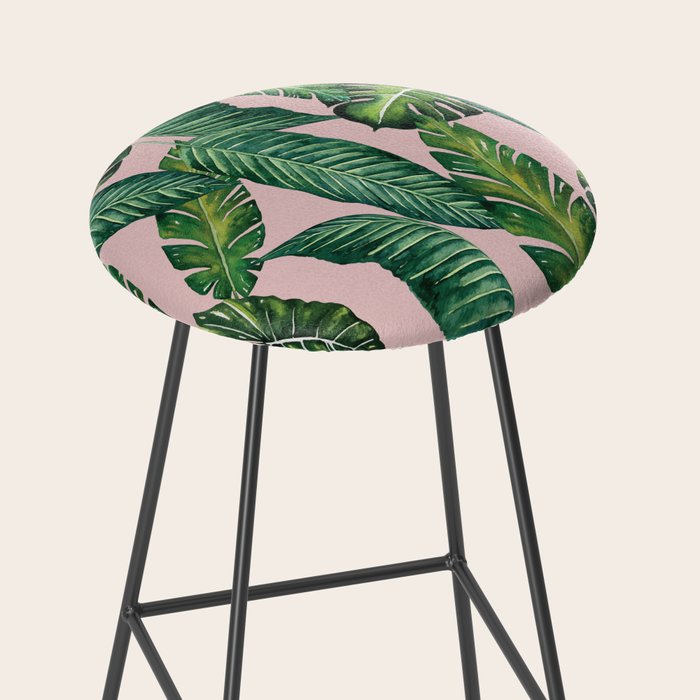 Jungle Leaves, Banana, Monstera II Pink  Stool Gallery Image 2