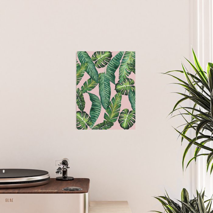 Jungle Leaves, Banana, Monstera II Pink  Poster Gallery Image 2