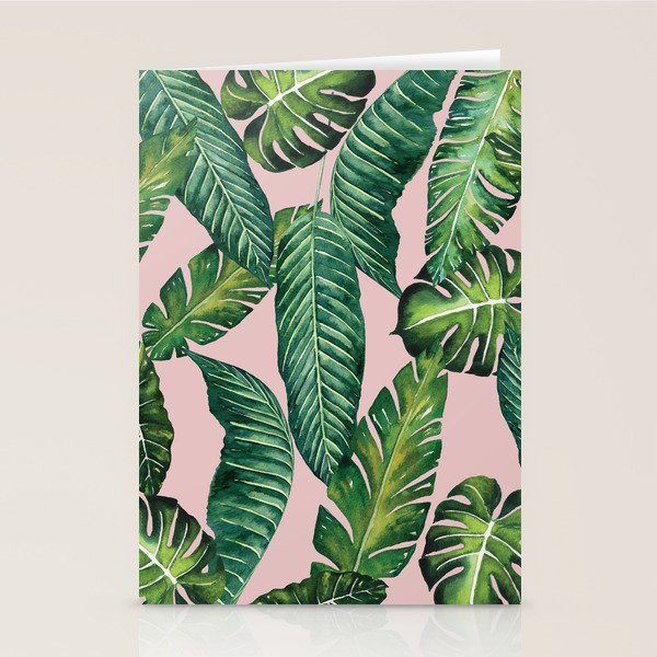 Jungle Leaves, Banana, Monstera II Pink  Stationery Card Gallery Image 1