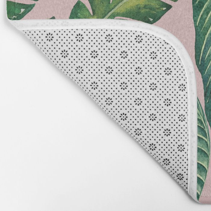 Jungle Leaves, Banana, Monstera II Pink  Bath Mat Gallery Image 2