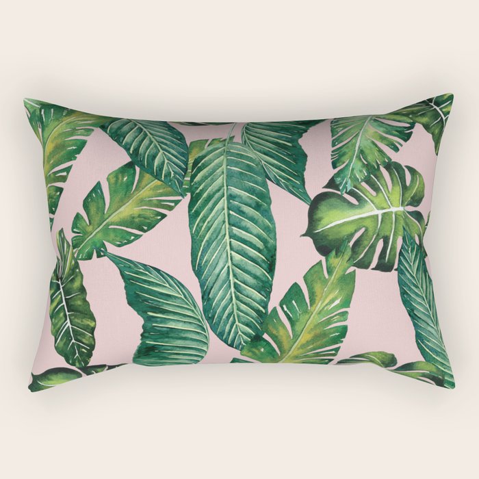 Jungle Leaves, Banana, Monstera II Pink  Rectangular Pillow Gallery Image 2
