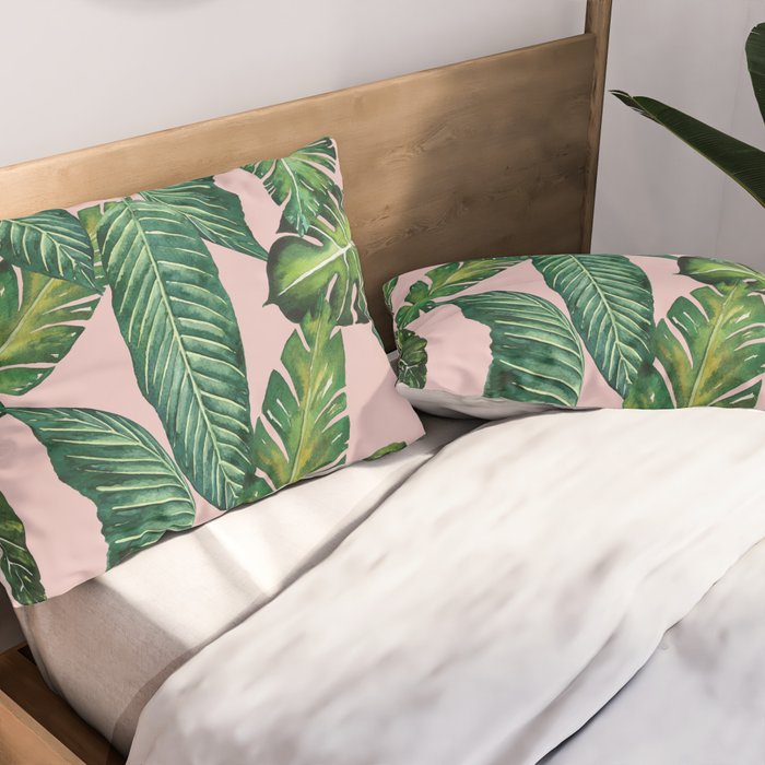Jungle Leaves, Banana, Monstera II Pink  Pillow Sham Gallery Image 2