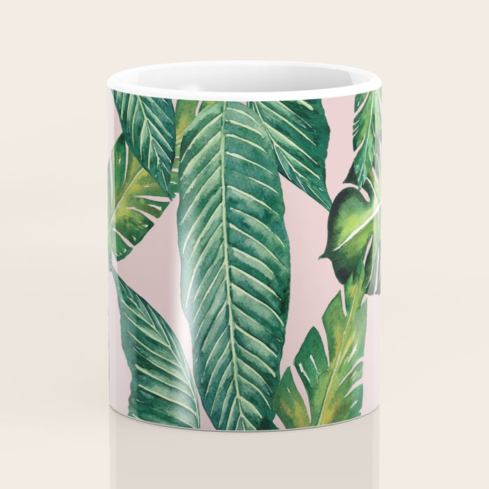 Jungle Leaves, Banana, Monstera II Pink  Coffee Mug Gallery Image 4