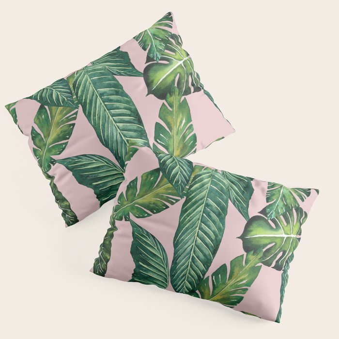 Jungle Leaves, Banana, Monstera II Pink  Pillow Sham Gallery Image 3