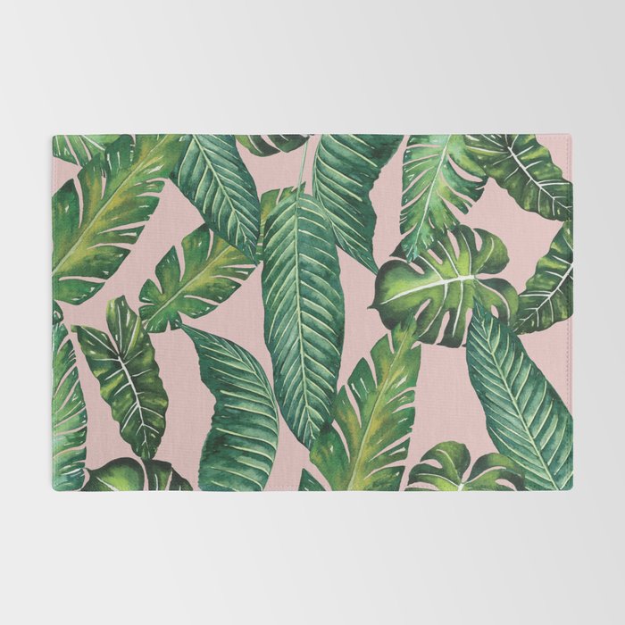 Jungle Leaves, Banana, Monstera II Pink  Rug Gallery Image 2