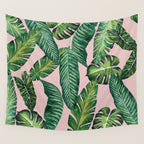 Jungle Leaves, Banana, Monstera II Pink  Wall Tapestry Gallery Image 4