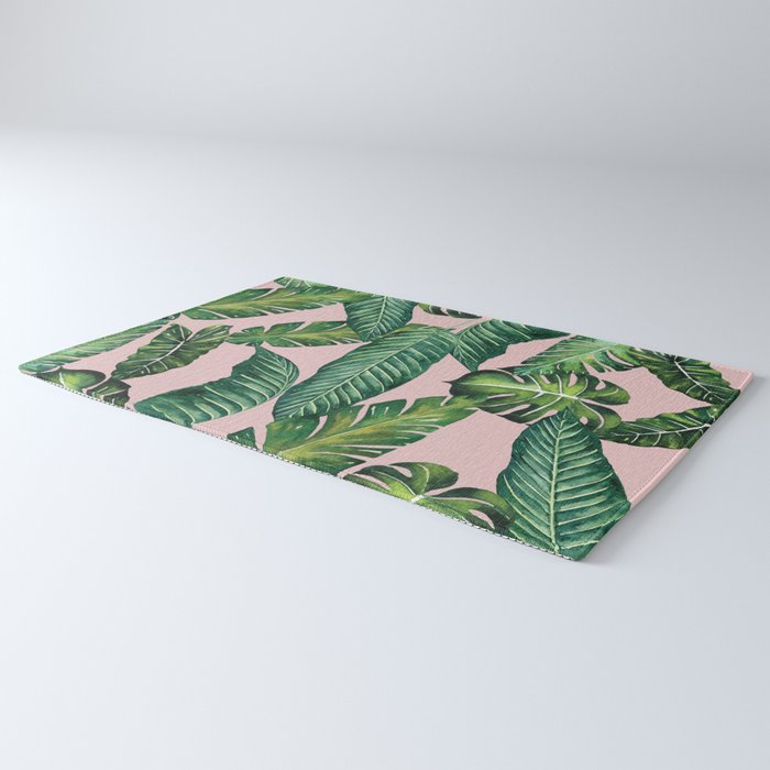 Jungle Leaves, Banana, Monstera II Pink  Rug Gallery Image 3