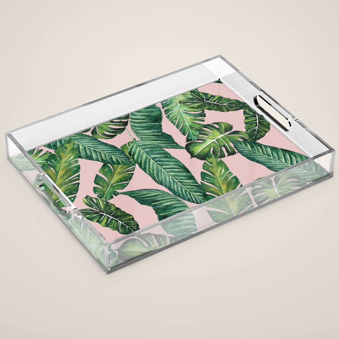 Jungle Leaves, Banana, Monstera II Pink  Acrylic Tray Gallery Image 1
