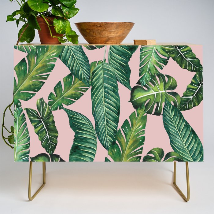 Jungle Leaves, Banana, Monstera II Pink  Credenza Gallery Image 1