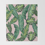 Jungle Leaves, Banana, Monstera II Pink  Throw Blanket Gallery Image 2