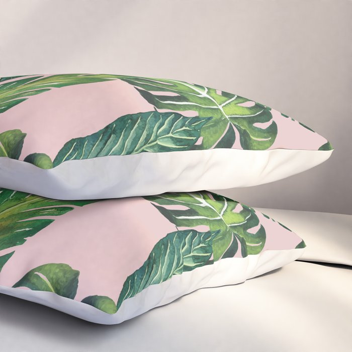 Jungle Leaves, Banana, Monstera II Pink  Pillow Sham Gallery Image 3