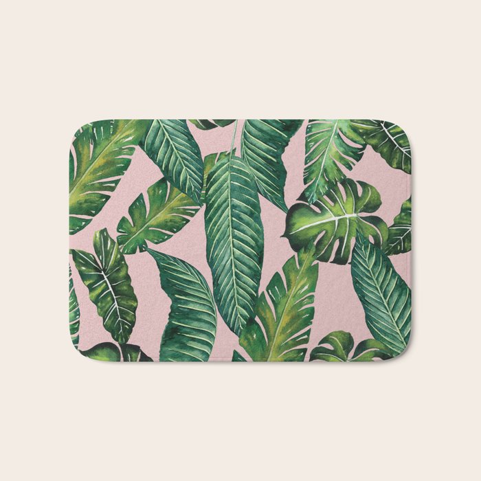 Jungle Leaves, Banana, Monstera II Pink  Bath Mat Gallery Image 1