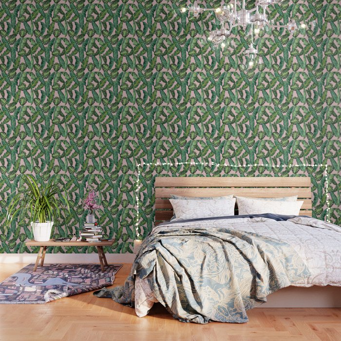 Jungle Leaves, Banana, Monstera II Pink  Wallpaper Gallery Image 3