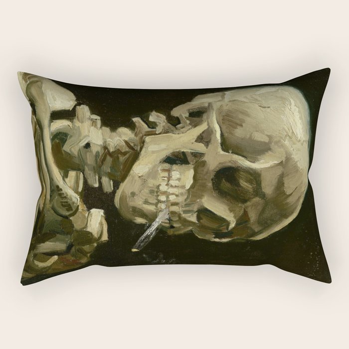 Vincent van Gogh - Skull of a Skeleton with Burning Cigarette Rectangular Pillow Gallery Image 2