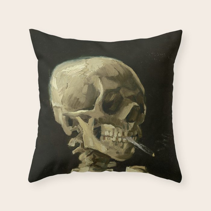 Vincent van Gogh - Skull of a Skeleton with Burning Cigarette Throw Pillow Gallery Image 6