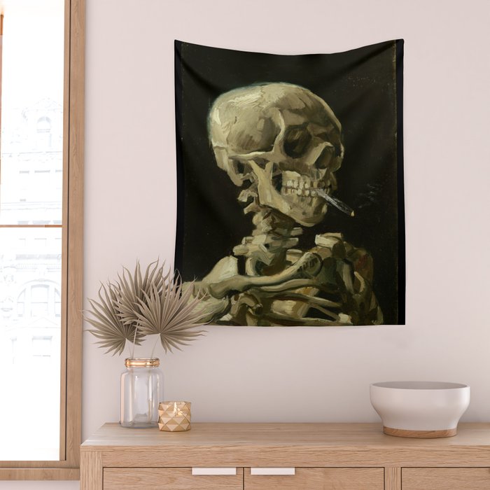 Vincent van Gogh - Skull of a Skeleton with Burning Cigarette Wall Tapestry Gallery Image 2