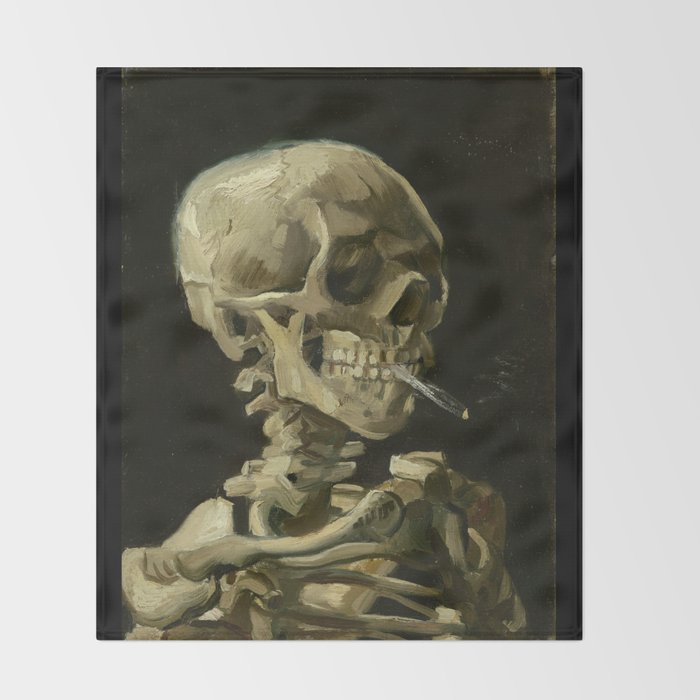 Vincent van Gogh - Skull of a Skeleton with Burning Cigarette Throw Blanket Gallery Image 2