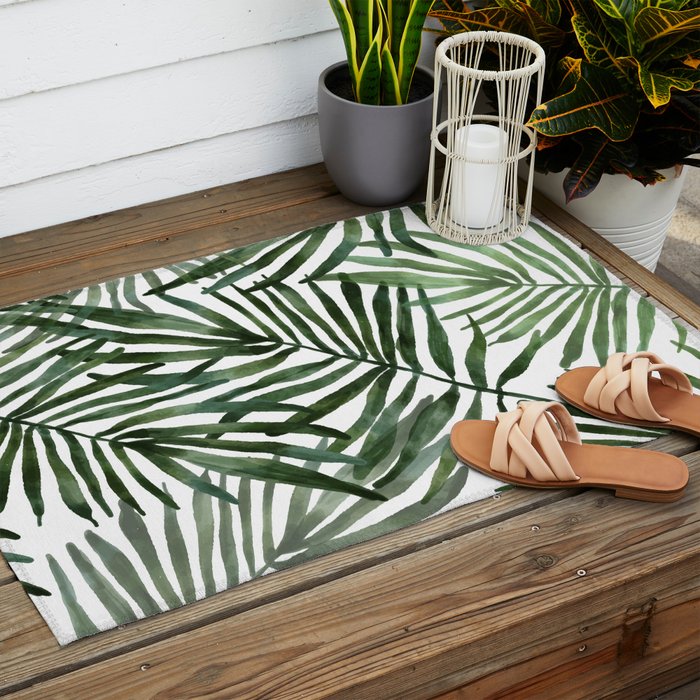 Watercolor simple leaves Outdoor Rug Gallery Image 2