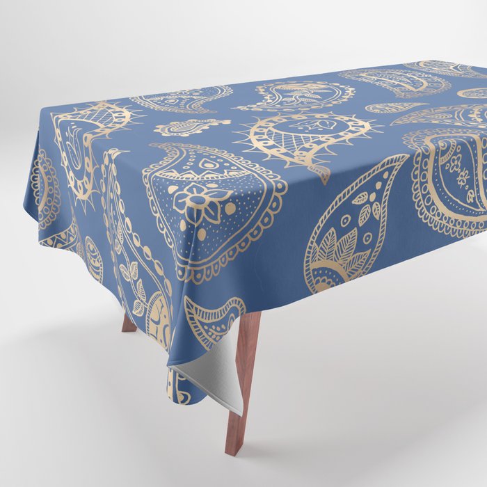 Classic blue and gold paisley Tablecloth Gallery Image 1