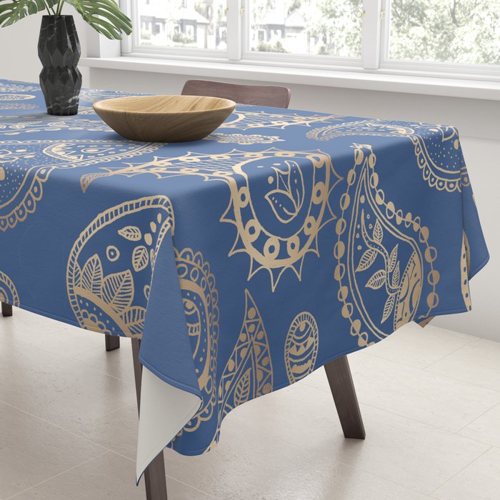 Classic blue and gold paisley Tablecloth Gallery Image 3