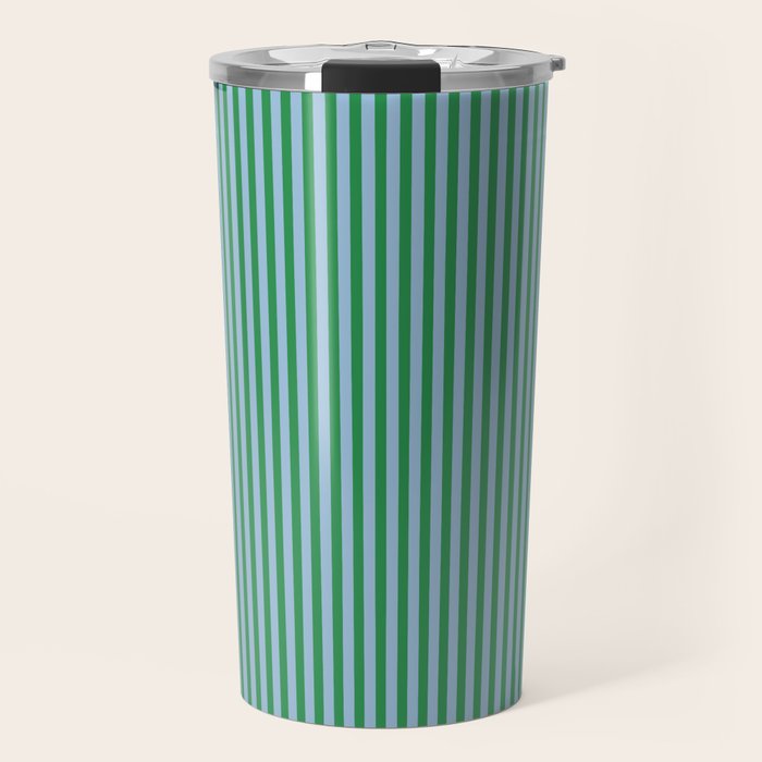 Ultra Fine Stripes Vertical Minimalist Pattern in Contemporary Green and Light Blue Travel Mug Gallery Image 1