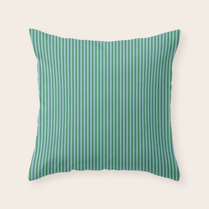 Ultra Fine Stripes Vertical Minimalist Pattern in Contemporary Green and Light Blue Throw Pillow Gallery Image 1