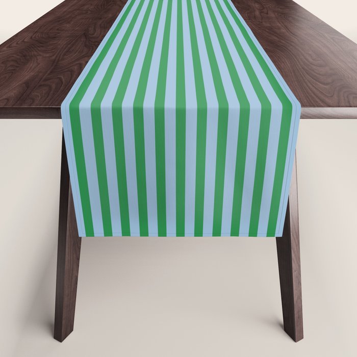 Ultra Fine Stripes Vertical Minimalist Pattern in Contemporary Green and Light Blue Table Runner Gallery Image 1