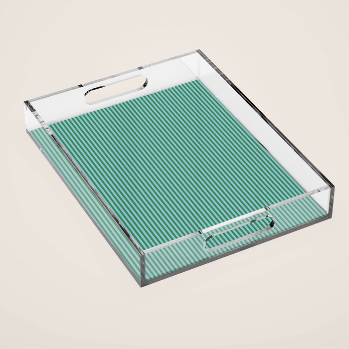 Ultra Fine Stripes Vertical Minimalist Pattern in Contemporary Green and Light Blue Acrylic Tray Gallery Image 1