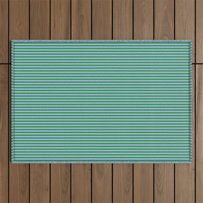 Ultra Fine Stripes Vertical Minimalist Pattern in Contemporary Green and Light Blue Outdoor Rug Gallery Image 1