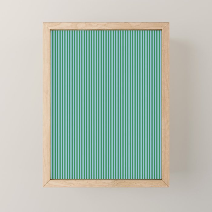 Ultra Fine Stripes Vertical Minimalist Pattern in Contemporary Green and Light Blue Mini Art Print Gallery Image 1