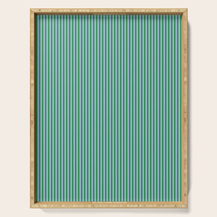 Ultra Fine Stripes Vertical Minimalist Pattern in Contemporary Green and Light Blue Serving Tray Gallery Image 1