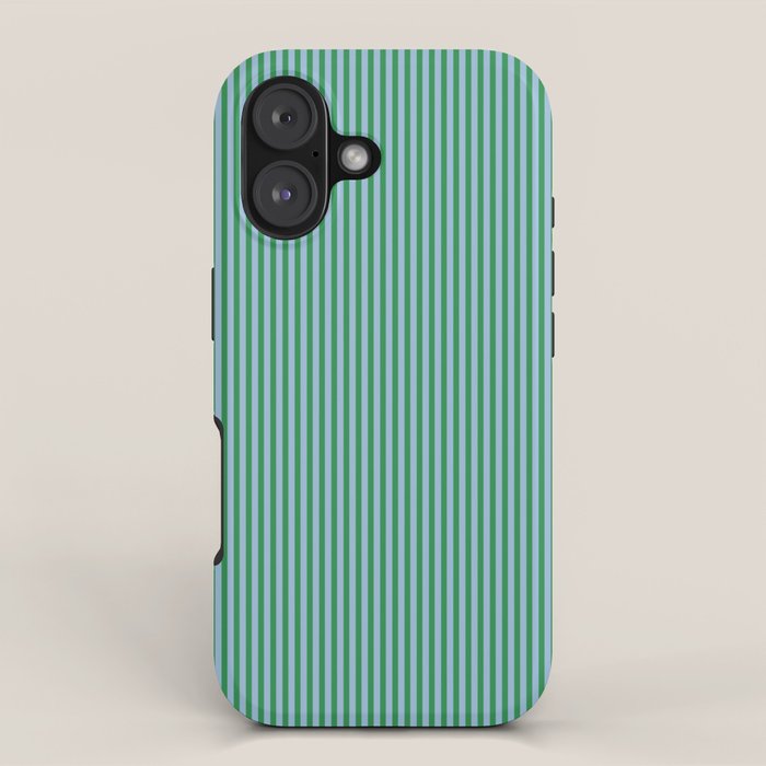 Ultra Fine Stripes Vertical Minimalist Pattern in Contemporary Green and Light Blue iPhone Case Gallery Image 1