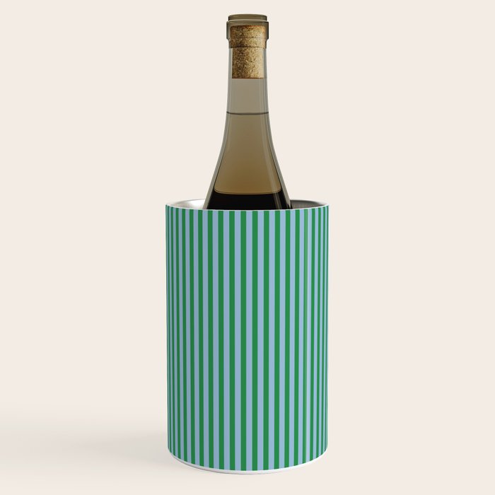 Ultra Fine Stripes Vertical Minimalist Pattern in Contemporary Green and Light Blue Wine Chiller Gallery Image 2