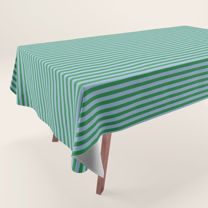 Ultra Fine Stripes Vertical Minimalist Pattern in Contemporary Green and Light Blue Tablecloth Gallery Image 1