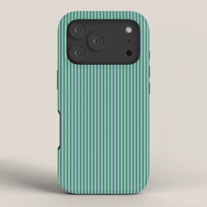 Ultra Fine Stripes Vertical Minimalist Pattern in Contemporary Green and Light Blue iPhone Case Gallery Image 3