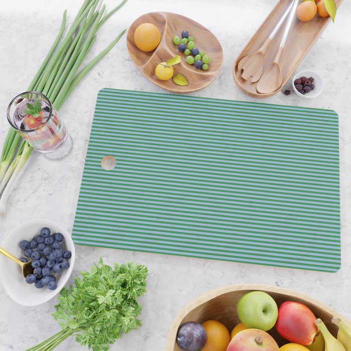 Ultra Fine Stripes Vertical Minimalist Pattern in Contemporary Green and Light Blue Cutting Board Gallery Image 2