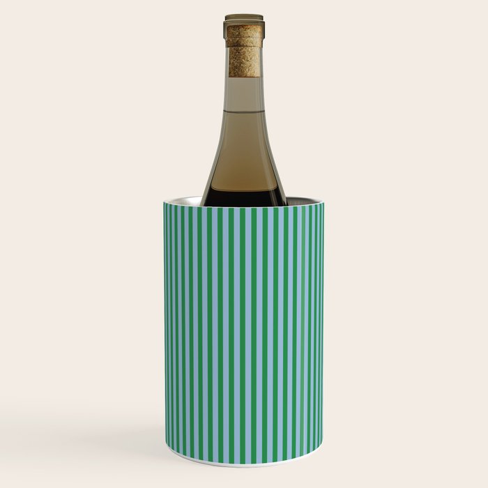 Ultra Fine Stripes Vertical Minimalist Pattern in Contemporary Green and Light Blue Wine Chiller Gallery Image 1