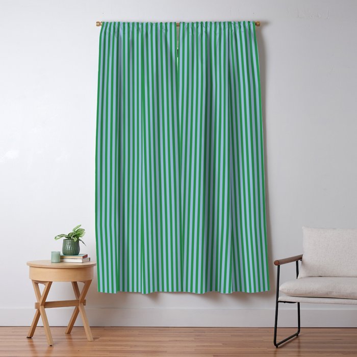 Ultra Fine Stripes Vertical Minimalist Pattern in Contemporary Green and Light Blue Window Curtain Gallery Image 1