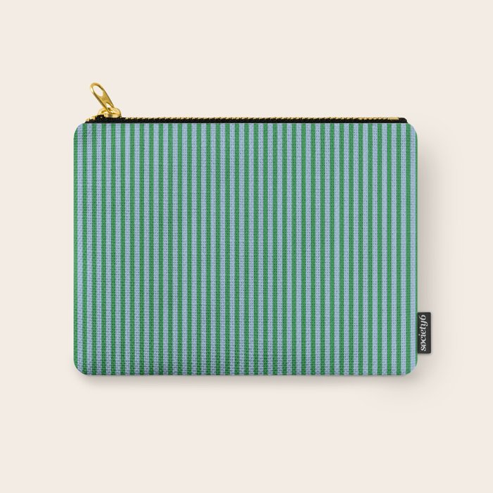 Ultra Fine Stripes Vertical Minimalist Pattern in Contemporary Green and Light Blue Carry All Pouch Gallery Image 1