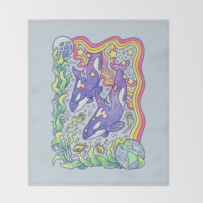 Orcas of Earth | Ocean Conservation Art Throw Blanket Gallery Image 2